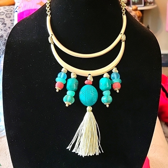 AFRICAN INSPIRED Tasseled beaded Statement Necklace beautiful - Picture 1 of 7